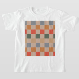 Camiseta Naranja azul beige Brown Checkered Gingham Pattern