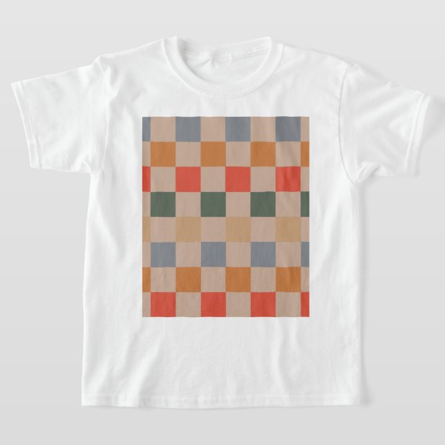 Camiseta Naranja azul beige Brown Checkered Gingham Pattern (Distribución)