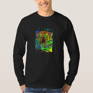 Camiseta Naranja azul de arte pop Tigre amarillo verde