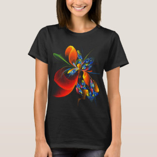 Camiseta Naranja azul Floral Moderno Resumen Patrón de arte
