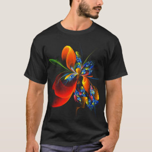 Camiseta Naranja azul Floral Moderno Resumen Patrón de arte