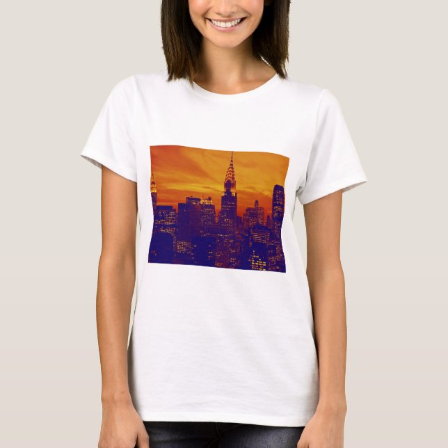 Camiseta Naranja azul Pop Art Nueva York (Anverso)
