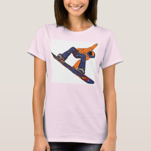 Camiseta Naranja azul ráfaga de snowboard ringer señoras te