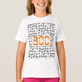 Camiseta Naranja Boo Halloween Spooky Skull Pattern