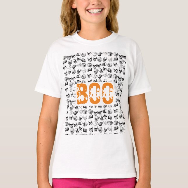 Camiseta Naranja Boo Halloween Spooky Skull Pattern (Anverso)