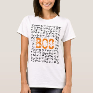 Camiseta Naranja Boo Halloween Spooky Skull Pattern