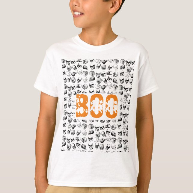 Camiseta Naranja Boo Halloween Spooky Skull Pattern (Anverso)