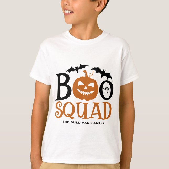 Camiseta Naranja Boo Squad espeluznante Leyendo Halloween (Anverso)