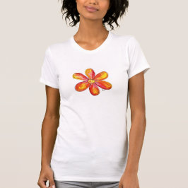 Camiseta Naranja caprichoso colorido y flor amarilla
