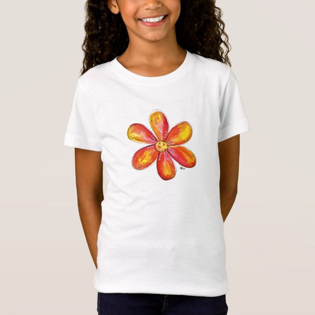 Camiseta Naranja caprichoso colorido y flor amarilla (Anverso)