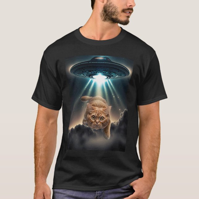 Camiseta Naranja Cat Alien OVNI Galaxy Cat Mascota Espacio (Anverso)