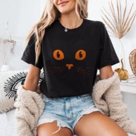 Camiseta Naranja Cat Face Spooky Cute Halloween Minimalista