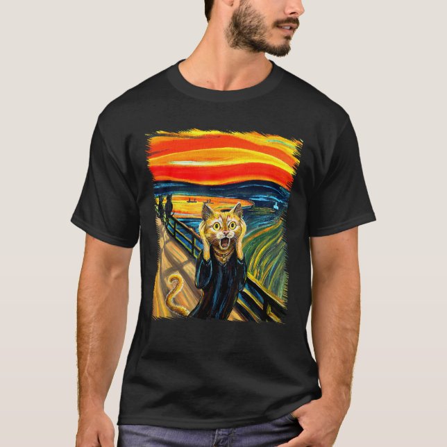 Camiseta Naranja Cat Scream Art Painting Cat Lover Cat Mamá (Anverso)