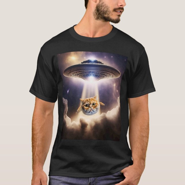 Camiseta Naranja Cat UFO Space Alien Cute Kitten Beup (Anverso)