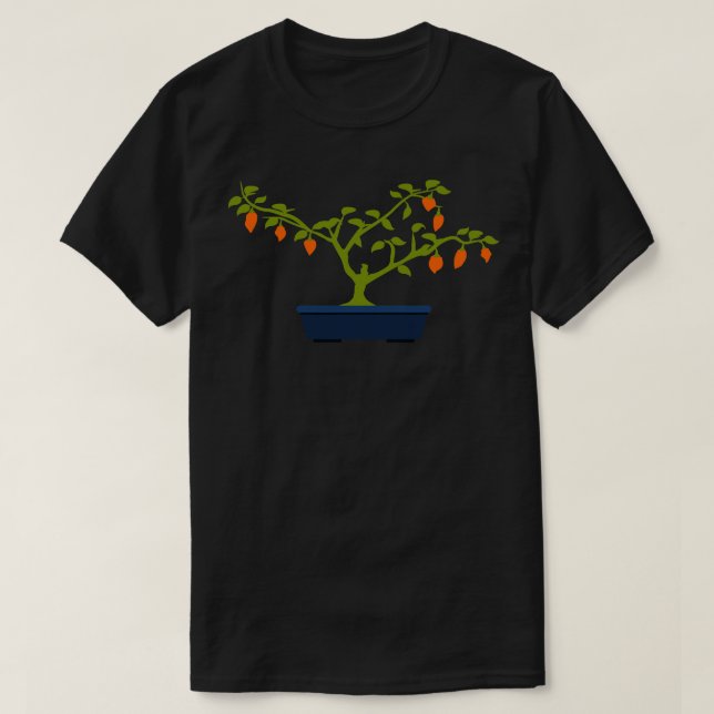 Camiseta Naranja Chili Bonsai en la olla azul de Bonsai (Diseño del anverso)