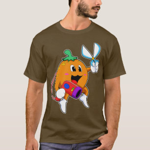 Camiseta Naranja como peluquero con tijeras Secador de pelo