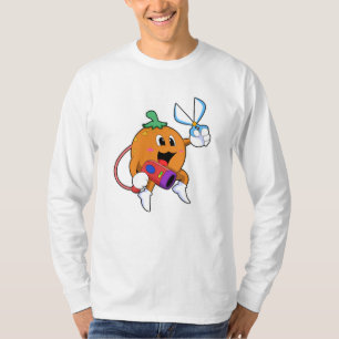 Camiseta Naranja como peluquero con tijeras y secador de pe
