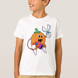 Camiseta Naranja como peluquero con tijeras y secador de pe