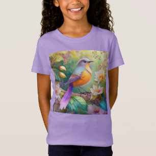Camiseta Naranja con cabeza de lavanda Pájaro de fantasía c