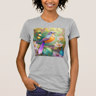 Camiseta Naranja con cabeza de lavanda Pájaro de fantasía c