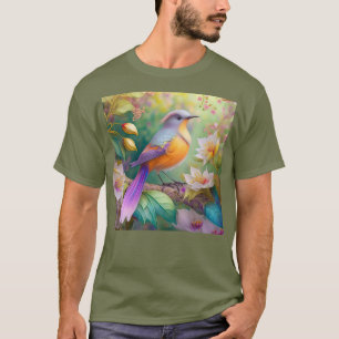 Camiseta Naranja con cabeza de lavanda Pájaro de fantasía c