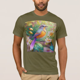 Camiseta Naranja con cabeza de lavanda Pájaro de fantasía c