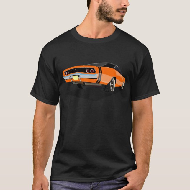 Camiseta Naranja con el cargador de las rayas negras 68 (Anverso)