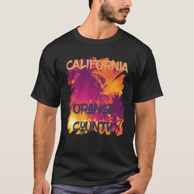 Camiseta Naranja County Beach Palm Tree California Vacation (Anverso)