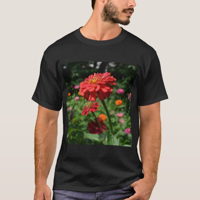 Camiseta Naranja daisy, zinnia, cosmo, jardín de girasoles (Anverso)