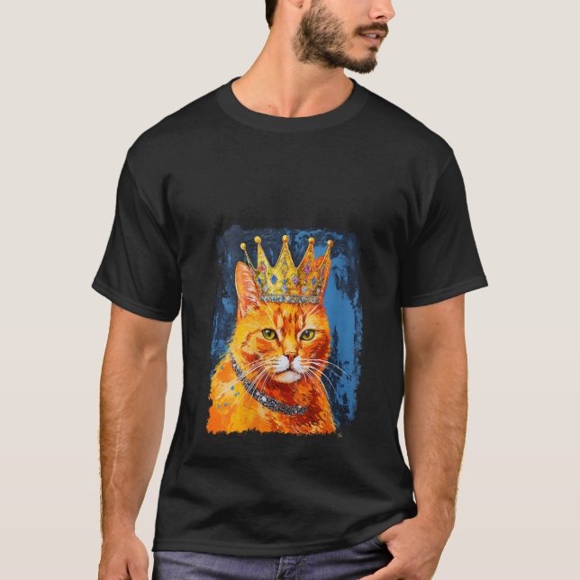 Camiseta Naranja de arte pop Ginger Cat King Queen V Cuello (Anverso)