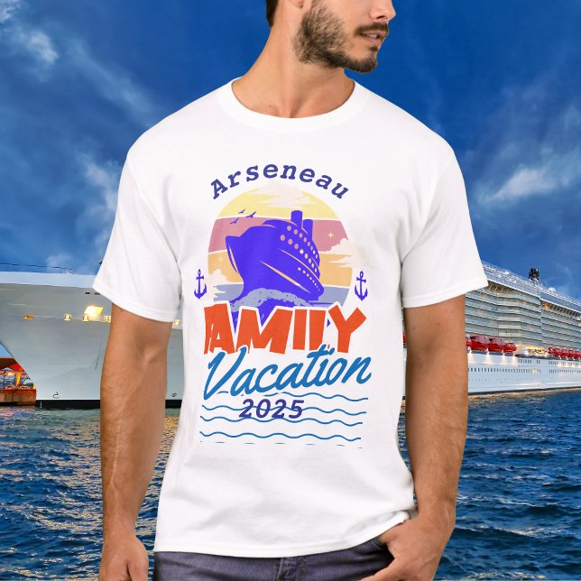 Camiseta Naranja de atardecer de crucero familiar/PERSONALI (Personalize this design for your Family Vacation)