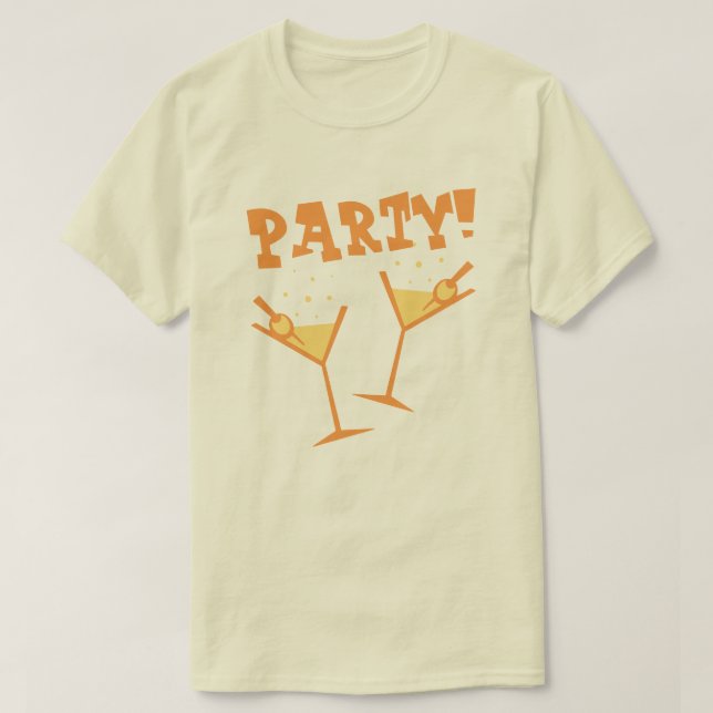 Camiseta naranja de bebidas para fiesta retro (Diseño del anverso)