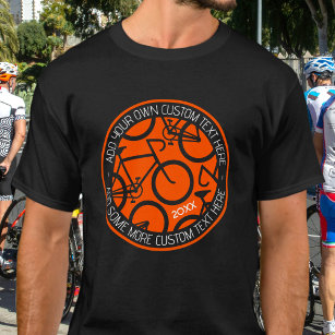 Camiseta Naranja de bicicleta de texto personalizado y negr