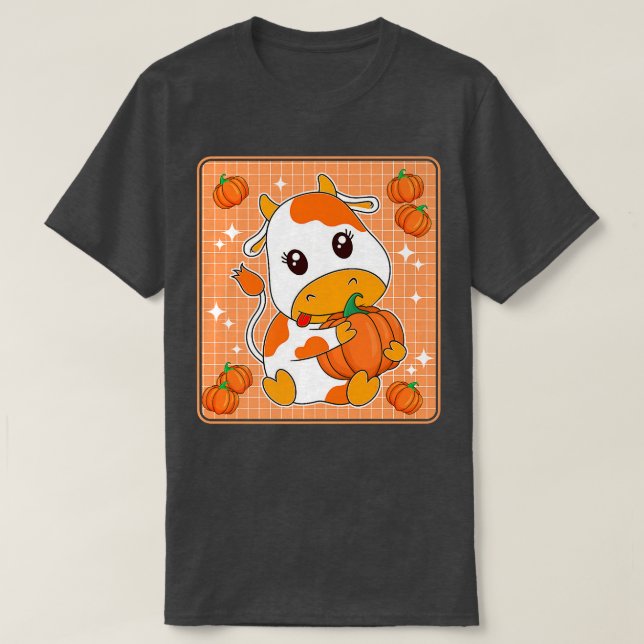 Camiseta Naranja De Calabaza Cuta Vaca De Leche Impresión K (Diseño del anverso)