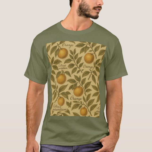 Camiseta Naranja de cítricos botánicos con guión (Anverso)