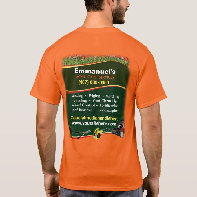 Camiseta Naranja de corte de hierba para el pastoreo de cés (Reverso)