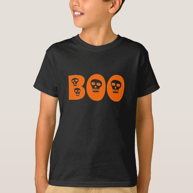 Camiseta Naranja de cráneo de Halloween "Boo" (Anverso)