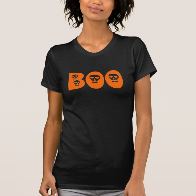 Camiseta Naranja de cráneo de Halloween "Boo" (Anverso)