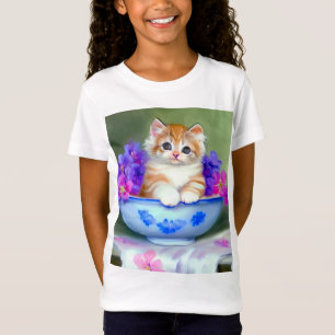 Camiseta Naranja de época y Ilustracion de gatito blanco