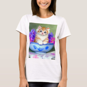 Camiseta Naranja de época y Ilustracion de gatito blanco