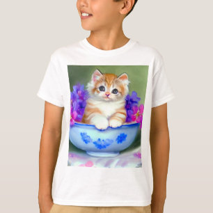 Camiseta Naranja de época y Ilustracion de gatito blanco