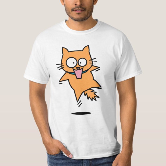 Camiseta Naranja de gato asustado salta sorprendido diverti (Anverso)