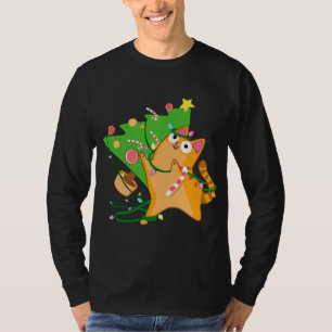 Camiseta Naranja de gatos navidades Tabby con árbol xmas de