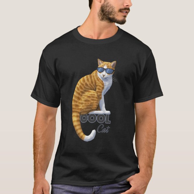 Camiseta Naranja de Guay Tabby Gato con gafas de sol (Anverso)