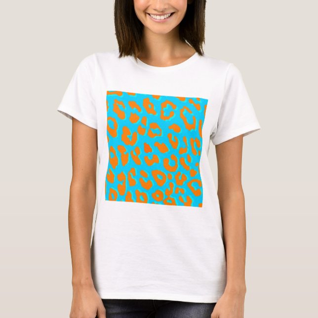 Camiseta Naranja de impresión Leopardo Azul (Anverso)
