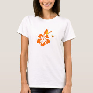 Camiseta naranja de la mariposa y de la flor