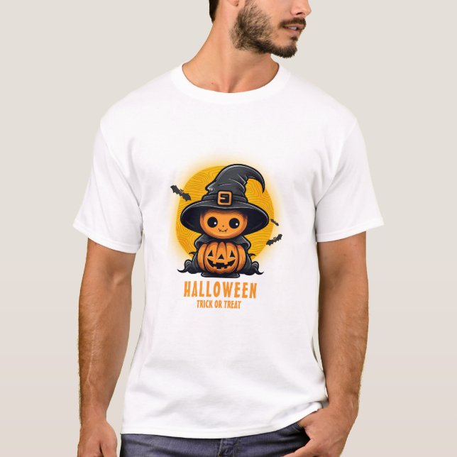 Camiseta Naranja de marca personalizado y Halloween blanco (Anverso)