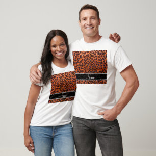 Camiseta Naranja de nombre personalizado purpurina leopardo