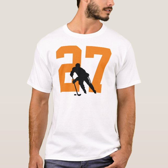 Camiseta Naranja de número de jugador de hockey personaliza (Anverso)