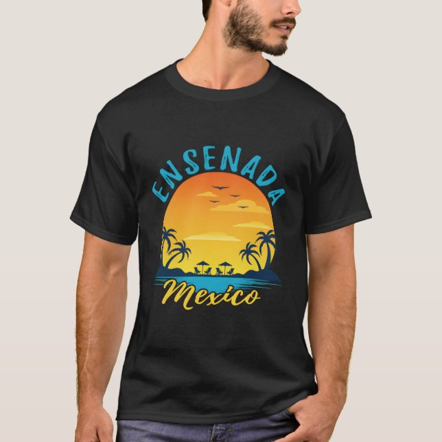 Camiseta Naranja de palmeras de Ensenada México (Anverso)